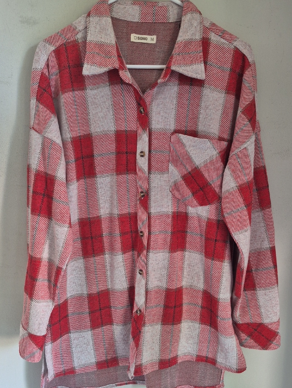 Red & White Plaid Button-Up Soft Flannel Shirt